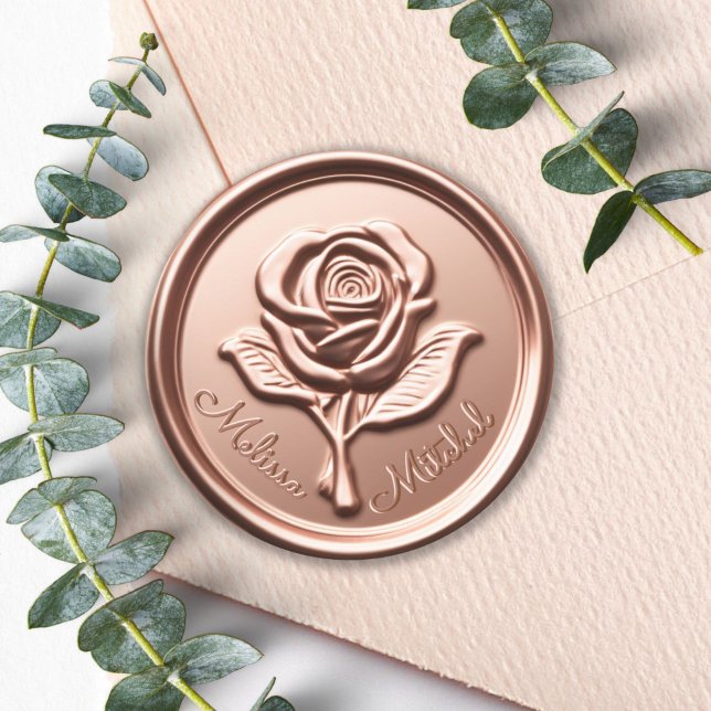 Rose Gold Faux Wax Wedding Envelope Seal Sticker (Rose Gold Wax Flower Wedding Envelope Seal Sticker)