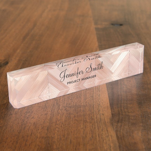 Rose Gold Faux Wood Pattern Nameplate (Side)