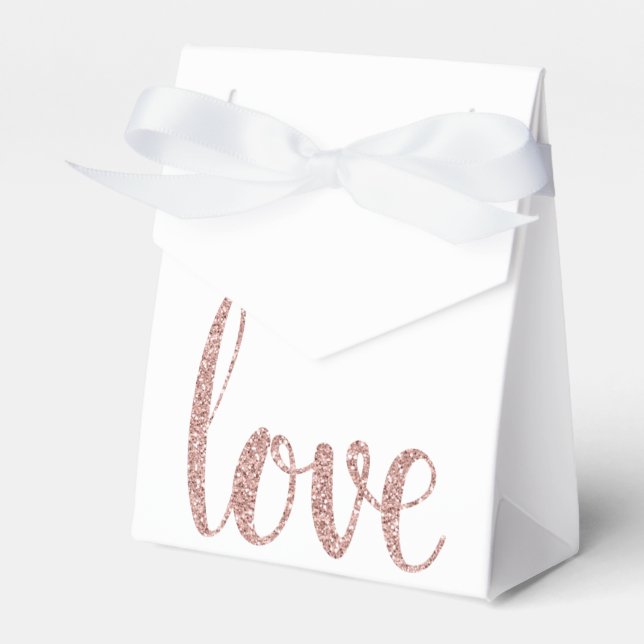 Rose gold favour boxes, love, glitter font box (Front Side)
