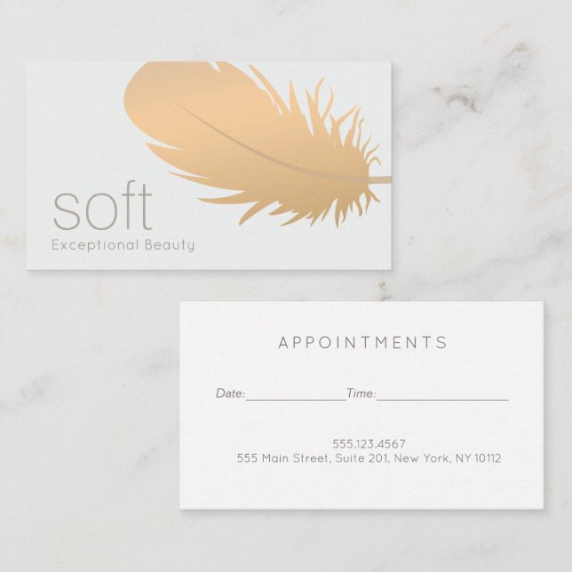 Rose Gold Feather Aesthetician Appointment  Busine Business Card (Front/Back)