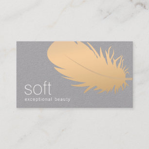 Rose Gold Feather Aesthetician Skincare Grey Business Card