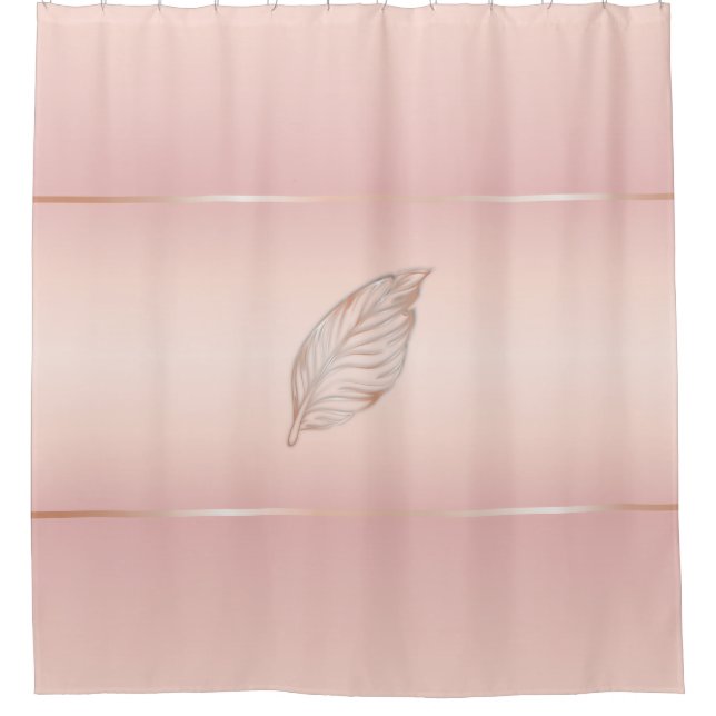 Rose Gold Feather Blush Gradient Shower Curtain (Front)