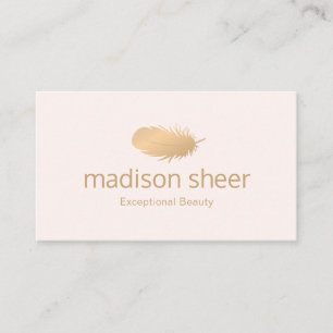 Rose Gold Feather Light Pink Aesthetician Skincare Business Card