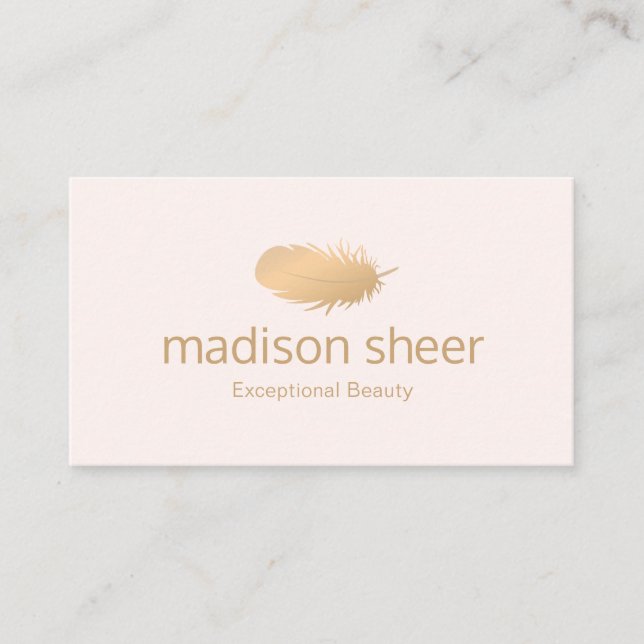 Rose Gold Feather Light Pink Aesthetician Skincare Business Card (Front)