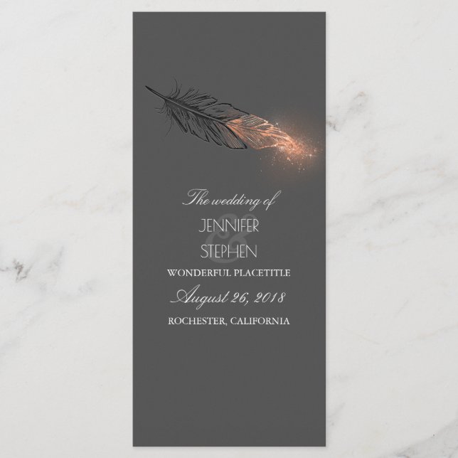 Rose Gold Feathers Elegant Chic Wedding Program Programme (Front)