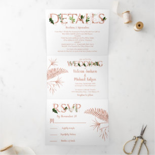 Rose Gold Ferns Wedding Tri-fold Invitation