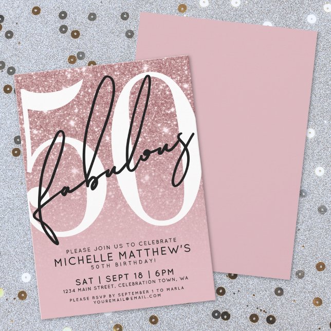 Rose Gold Fifty Fabulous 50th Birthday Invitation (Rose Gold Fifty Fabulous 50th Birthday Invitation)