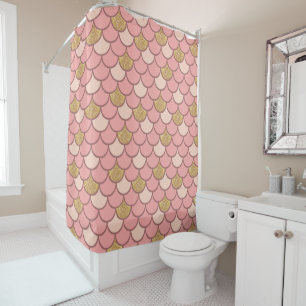 Rose gold fish scale pattern with glitter effect shower curtain