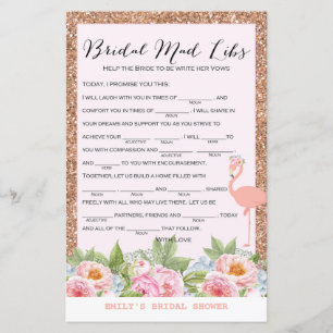 Rose Gold Flamingo Bridal Shower Game PRINTED