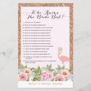 Rose Gold Flamingo Bridal Shower Game PRINTED