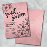 Rose Gold Floral 16th Birthday Invitation<br><div class="desc">This elegant Sweet 16 birthday invitation features a chic faux rose gold foil background with sleek black fonts and black floral accents, perfect for someone who’s stylish and young at heart. The design showcases a mix of modern script typography with "Sweet Sixteen" and a classic serif font for a refined...</div>