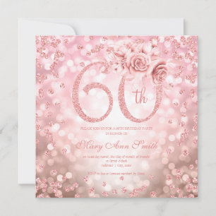 Rose Gold Floral 60th Birthday Glam Lights