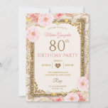 Rose Gold Floral 70th,80th Birthday Invitation<br><div class="desc">Rose Gold Floral 70th, 80th Birthday Invitation, 
Seventy Birthday Party Invite, 
Pink Floral 49th Birthday Invitation, 
Female 90th Birthday Invitation , </div>