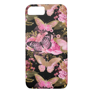 Rose Gold Floral and Butterfly Girly Pattern iPhone 8/7 Case