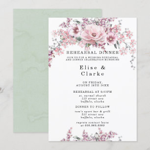 Rose Gold Floral and Eucalyptus Rehearsal Dinner Invitation