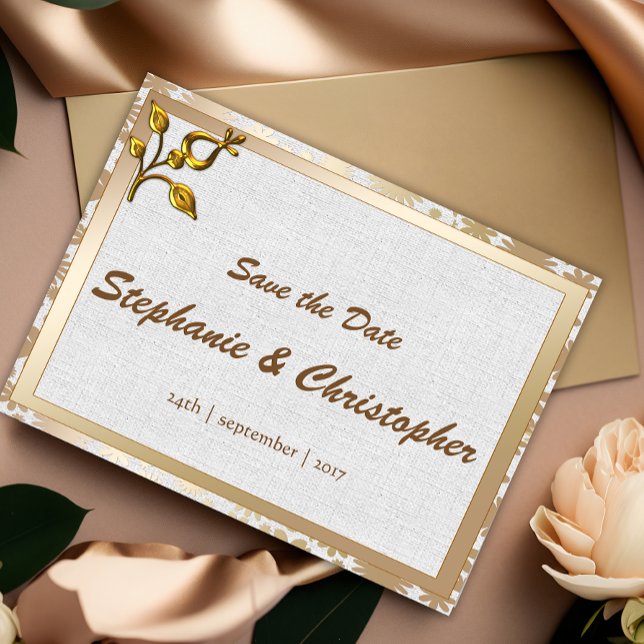 Rose Gold Floral and Linen Wedding Announcement Postcard (Creator Uploaded)