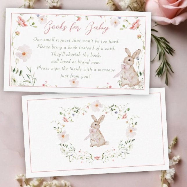Rose Gold Floral Baby Bunny Baby Shower Enclosure Card (Creator Uploaded)