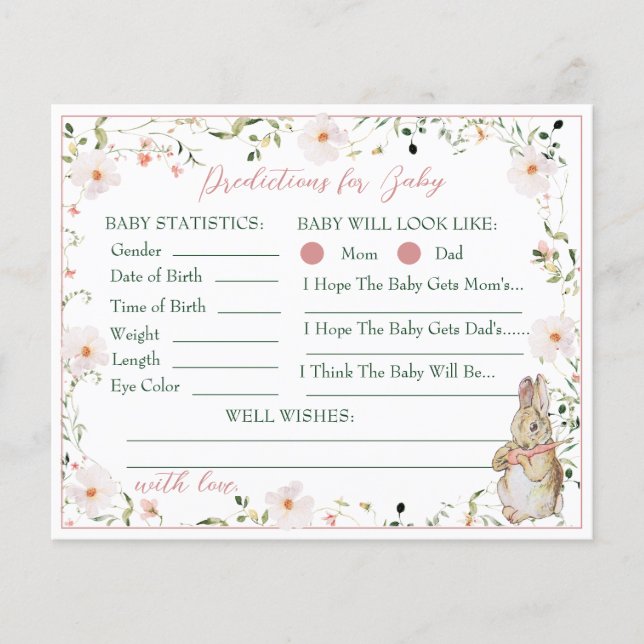 Rose Gold Floral Baby Bunny Shower Advice Card (Front)