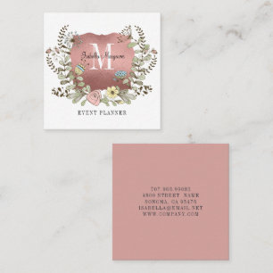 Rose Gold Floral Banner Event Planner Square Business Card