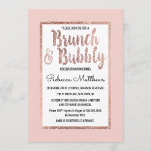 Rose Gold Floral Blush Pink Brush Brunch Bubbly Invitation