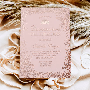 Rose Gold floral blush pink Tiara chic Quinceanera