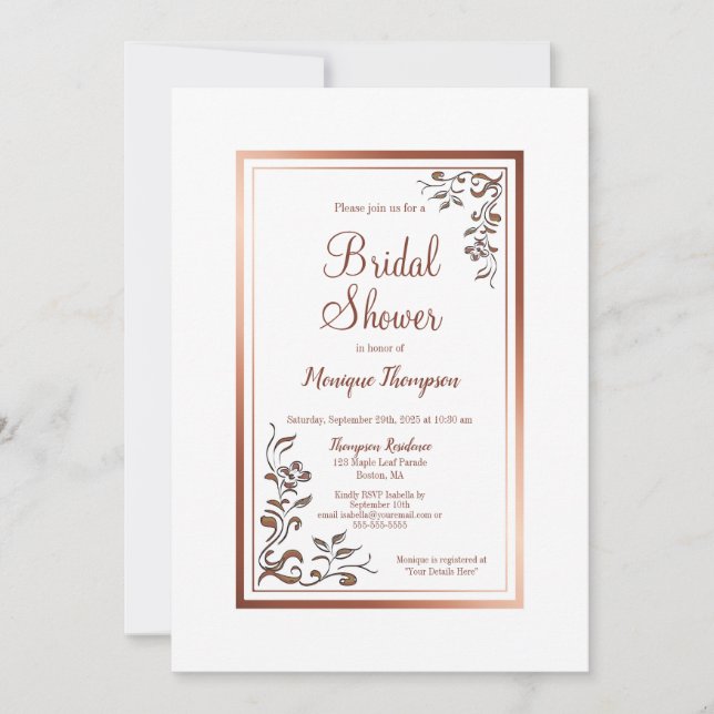 Rose Gold Floral Border Bridal Shower Invitation (Front)