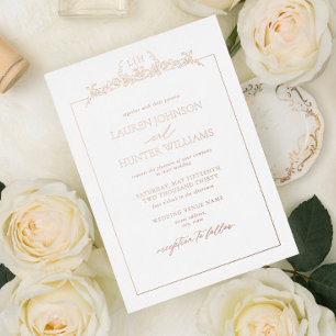 Rose Gold Floral Border Monogram Wedding