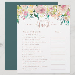 Rose Gold Floral Bridal Shower Find the Guest Game