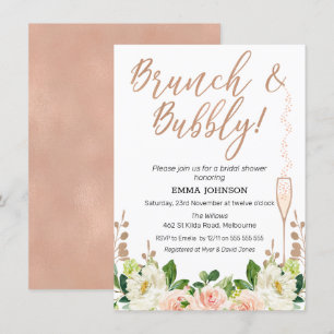 Rose Gold Floral Brunch Bridal Shower Invitation