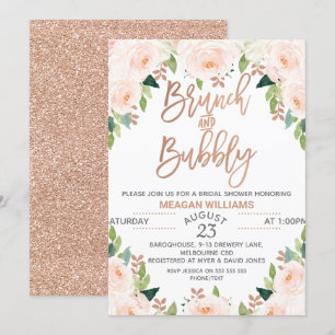 Rose Gold Floral Brunch Bubbly Bridal Invitation