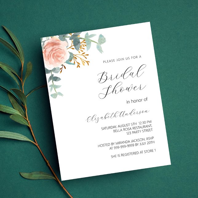 Rose gold floral budget Bridal Shower invitation Flyer (Creator Uploaded)