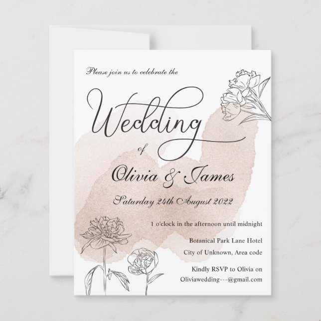 Rose Gold Floral Budget Wedding Invitation (Front)