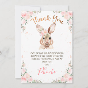 Rose Gold Floral Bunny Birthday Thank You Card