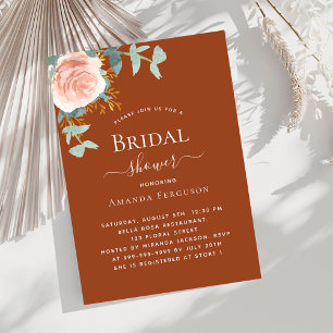 Rose gold floral burnt orange luxury Bridal Shower Invitation