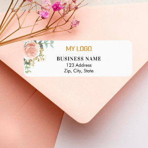 Rose gold floral business logo return address 