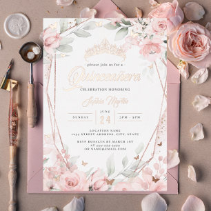 Rose Gold Floral Butterfly Pink Quinceanera