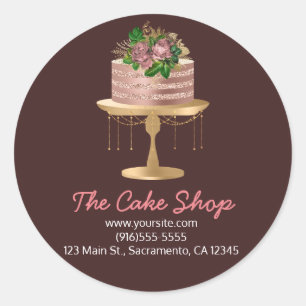 Rose Gold Floral Cake Bakery Sticker Label