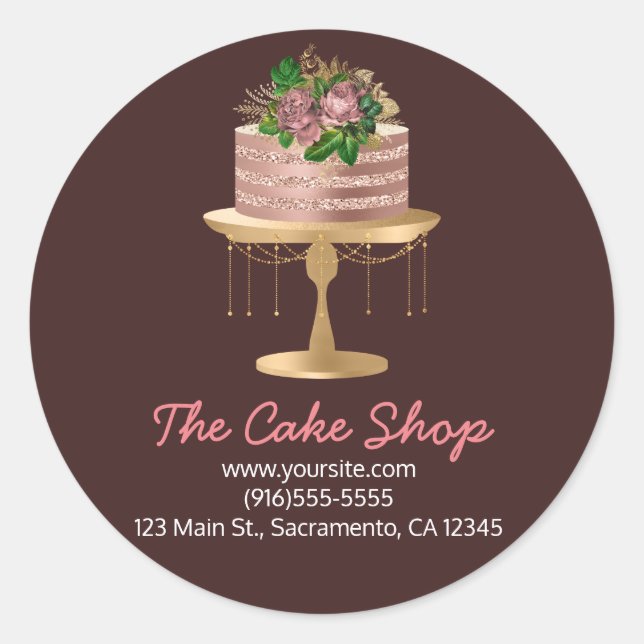 Rose Gold Floral Cake Bakery Sticker Label (Front)