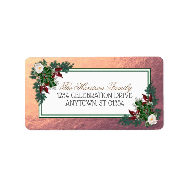 Rose Gold Floral Christmas Address Labels (Front)