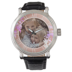 Rose Gold Floral Custom Children Photo Template Watch