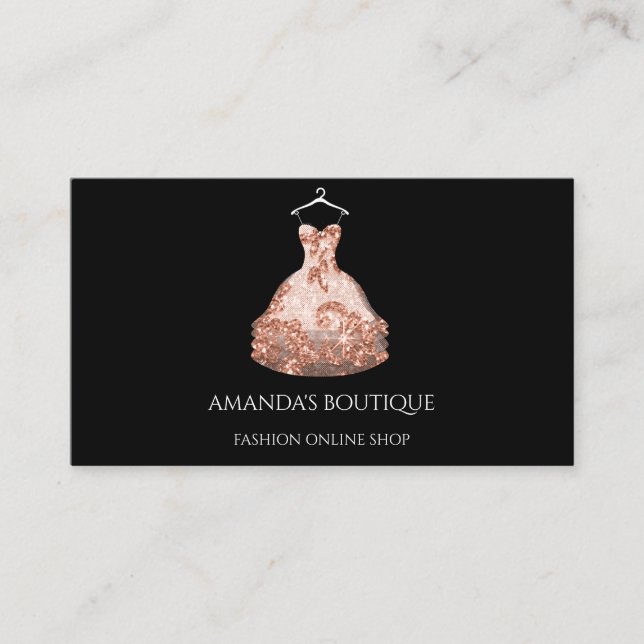 Rose Gold Floral Dress Logo Fashion Event Planner  Business Card (Front)