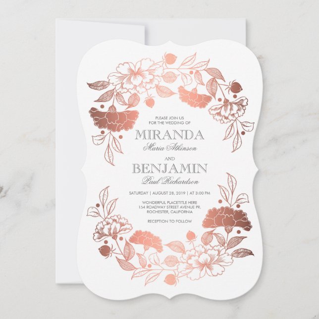 Rose Gold | Floral Elegant and Simple Wedding Invitation (Front)