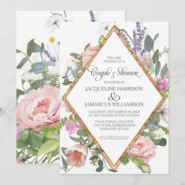 Rose Gold Floral Elegant Romantic Couples Shower Invitation (Front/Back)