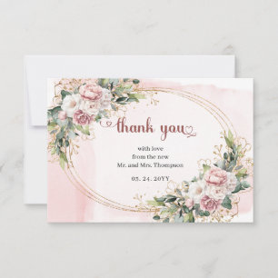Rose Gold Floral Eucalyptus Elegant Wedding   Thank You Card
