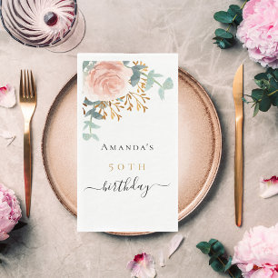 Rose gold floral eucalyptus greenery birthday napkin