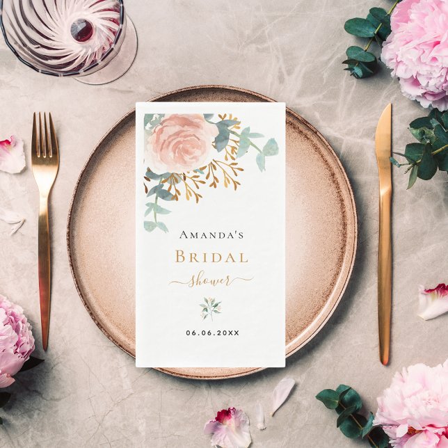 Rose gold floral eucalyptus greenery bridal shower napkin (Creator Uploaded)