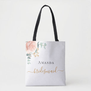 Rose gold floral eucalyptus greenery Bridesmaid Tote Bag