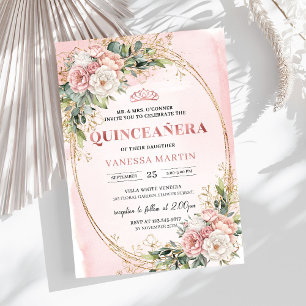Rose Gold Floral Eucalyptus Quinceañera Invitation
