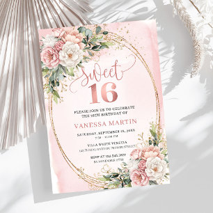 Rose Gold Floral Eucalyptus Sweet Sixteen Invite