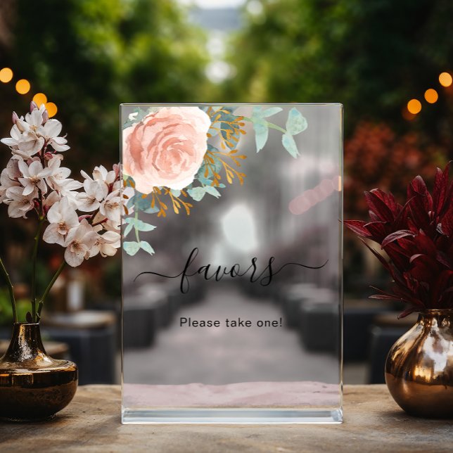 Rose gold floral eucalyptus wedding favour acrylic sign (Creator Uploaded)